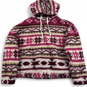 Arizona Women’s Pink & White Geometric Sherpa Hoodie – Size Small